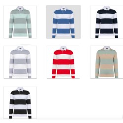 Unisex long-sleeved striped polo shirt